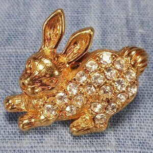 1960s Vintage Rabbit Pin with Clear Rhinestones by Avon